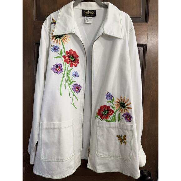 Bob Mackie | Wearable Art Embroidered Floral Hummingbird Full Zip Jacket- 1X - Picture 1 of 9